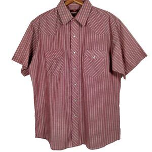 Wrangler Western Shirt Size 16-16 1/2 Maroon Beige Stripe Pearl Snap Short Slv